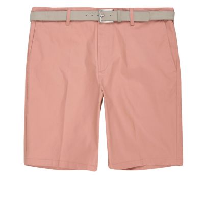 Pink belt detail slim fit shorts